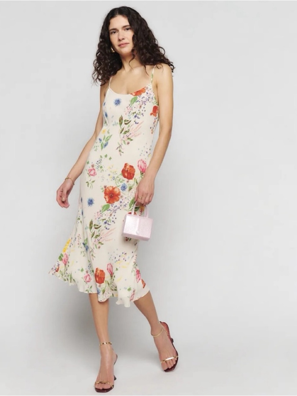 Reformation Emerick Dress Floral Slip Midi Dress in Cream